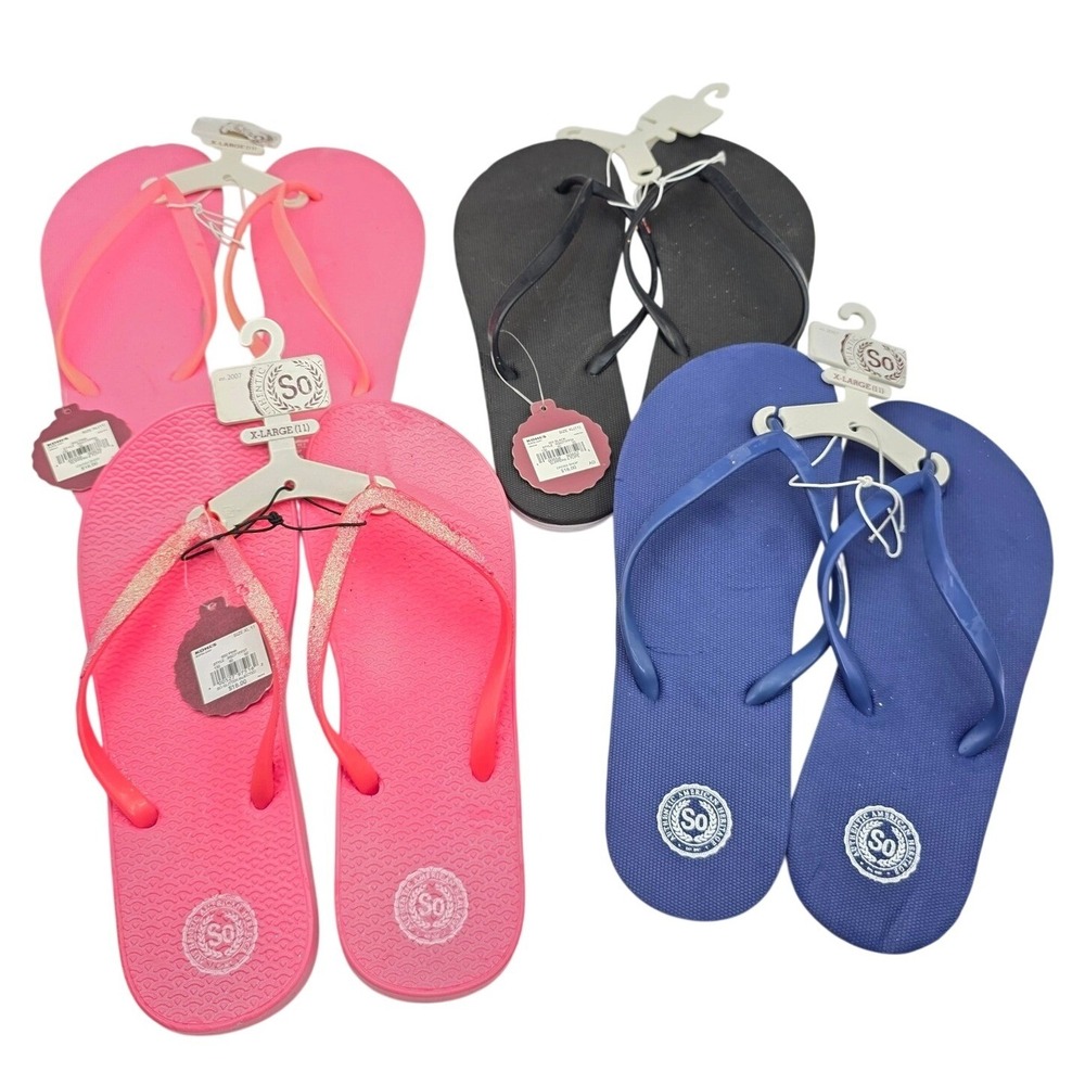 SO Womens Flip Flop Bundle 4 Pairs Pink Blue Glitter Size XL 11 RSO71FF57 T3